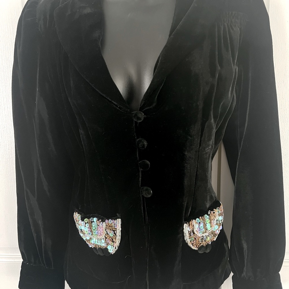 Marc Jacobs Black w/ Sequins Velvet Blazer Size 6